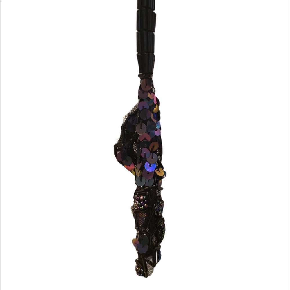 Vintage Black Victorian Mourning Style Silk Beaded - Picture 3 of 5